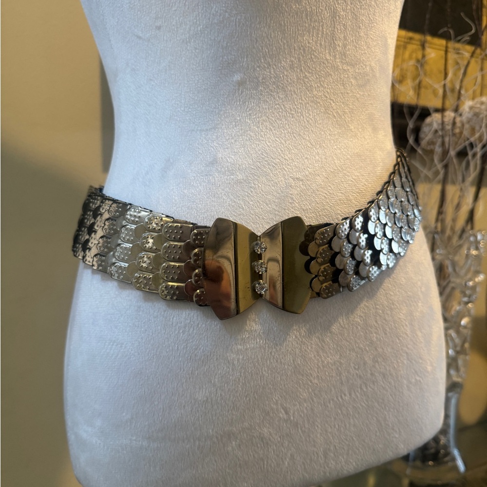 Vintage Metal snake stretch crystal Elegant Silver and Crystal Women's Belt L/XL
